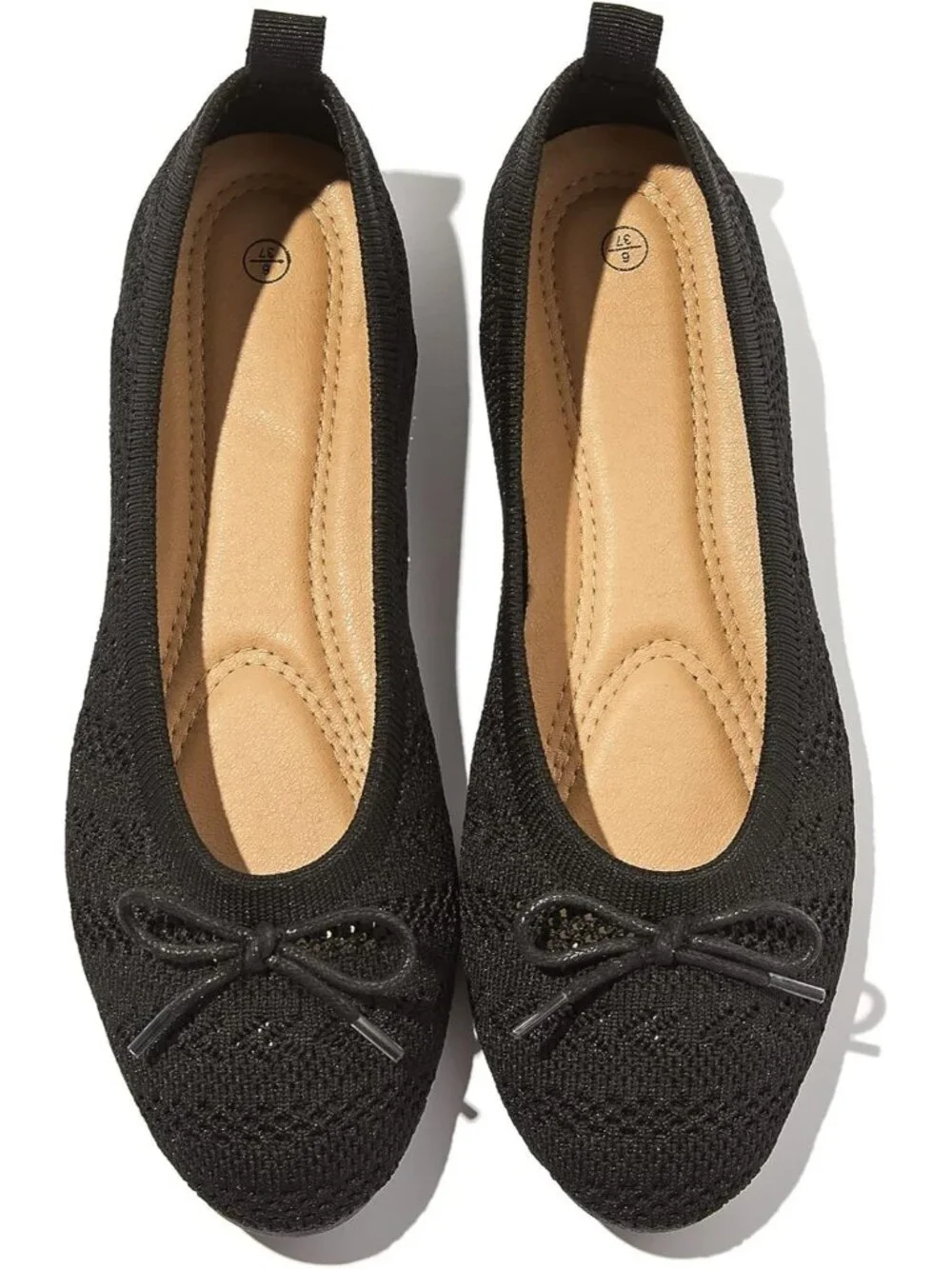 〽️Women's Black Ballet Flat Round Toe Comfortable Lace Imported Low Heel Shoes